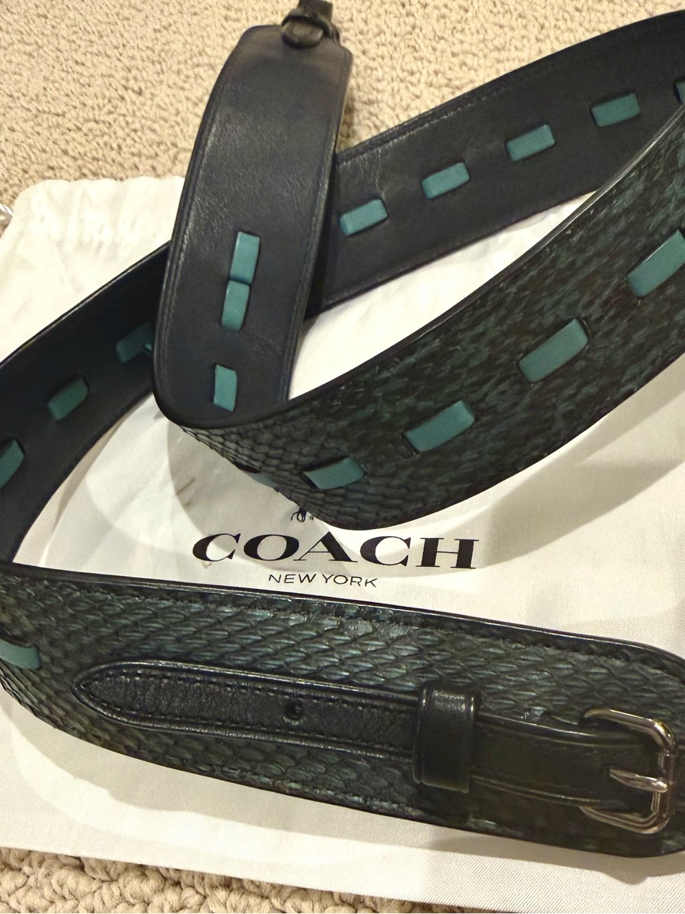 Coach Rare Snakeskin Leather Bag Strap Marine Blue Whipstitch
